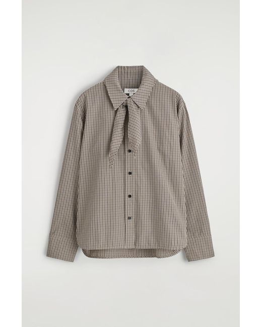 COS Gray Checked Scarf-Detail Shirt