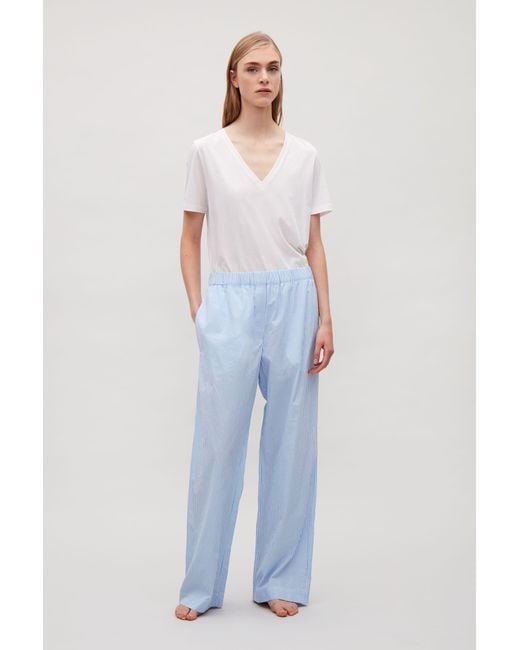 COS Blue Striped Cotton Pyjama Trousers