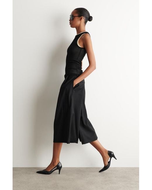 COS Black Pleated Wool-Blend Culottes