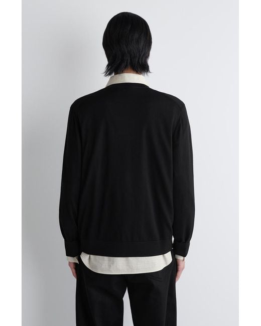 COS Black Merino Wool Crew-Neck Cardigan for men