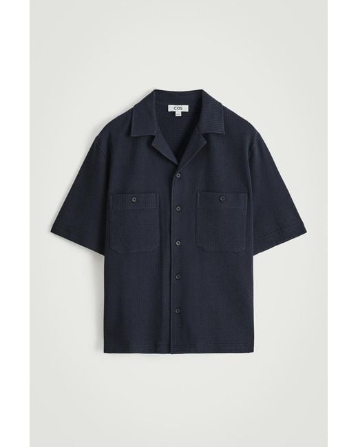 COS Blue Cotton-Seersucker Resort Shirt for men