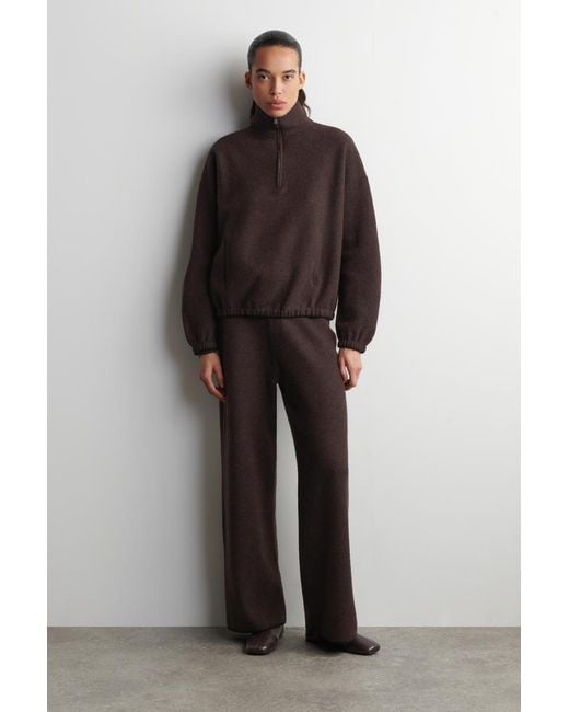 COS Brown Boiled Merino Wool Zip-Up Sweater