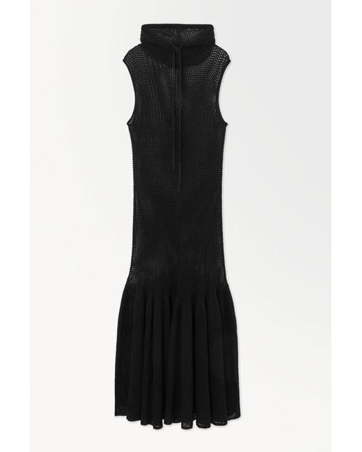 COS Black The Hooded Fishnet Maxi Dress