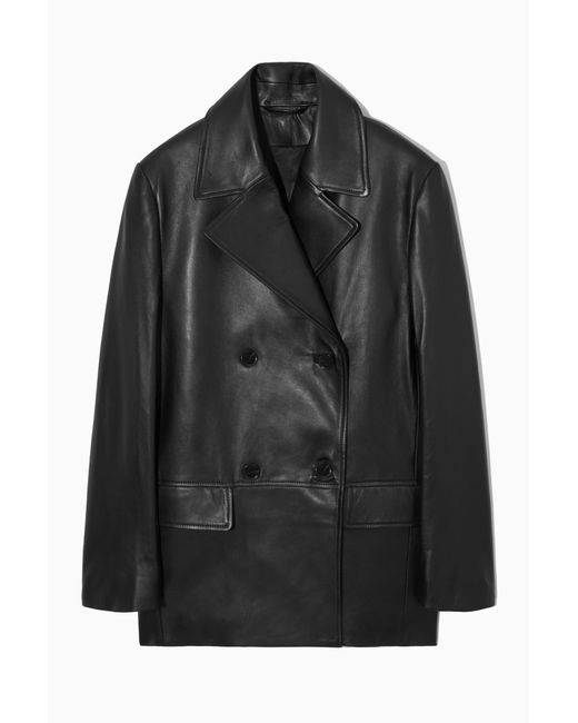 COS Black Double-breasted Leather Jacket