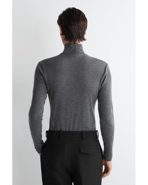 COS Gray Slim Wool-Jersey Roll Neck Top for men