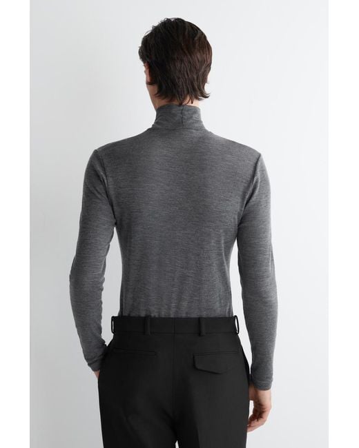 COS Gray Slim Wool-Jersey Roll Neck Top for men
