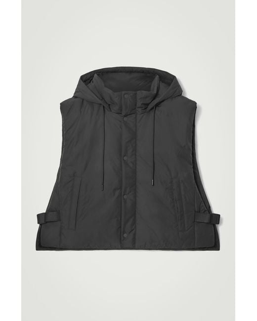 COS Black Buckled-side Padded Hooded Vest for men