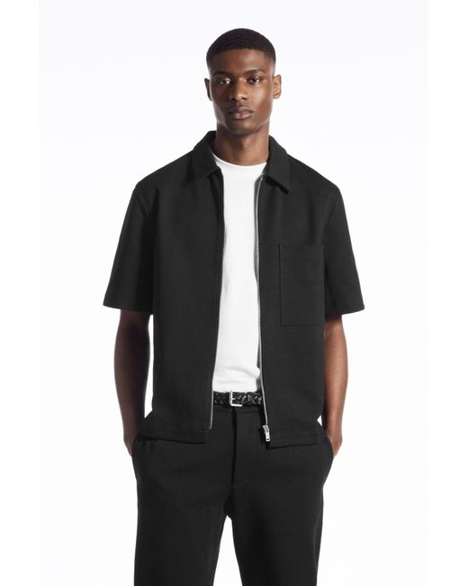 COS Black Zip-up Jersey Short-sleeved Shirt for men
