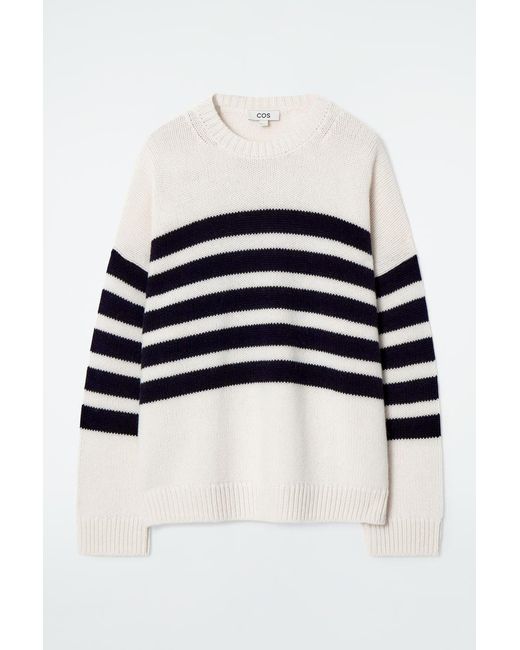 COS Blue Gestreifter Wollpullover