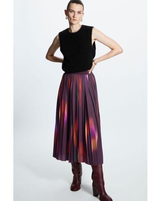 COS Printed Pleated Midi Skirt in Purple | Lyst UK