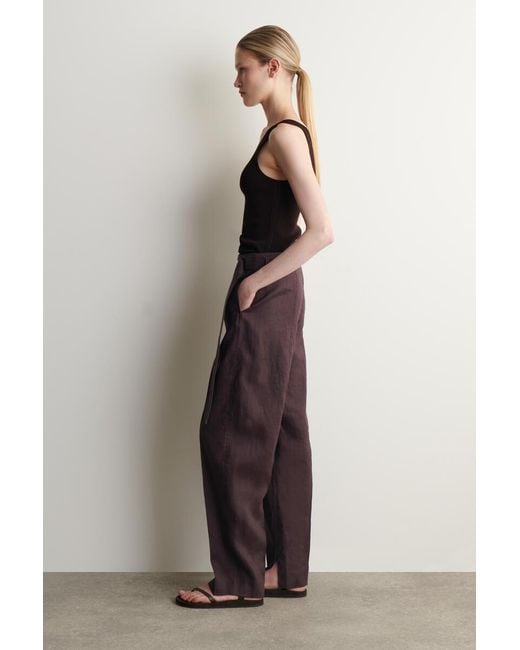 COS Red Belted Linen Barrel-Leg Pants