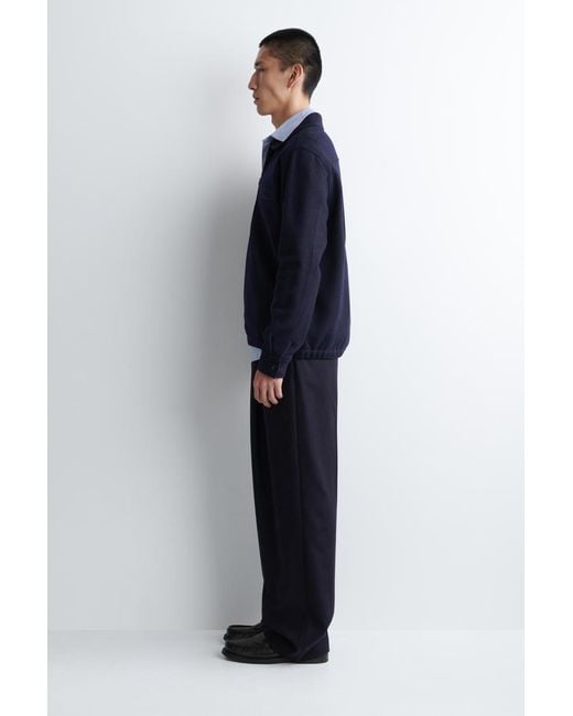 COS Blue Boiled-Wool Zip-Up Polo Jumper for men