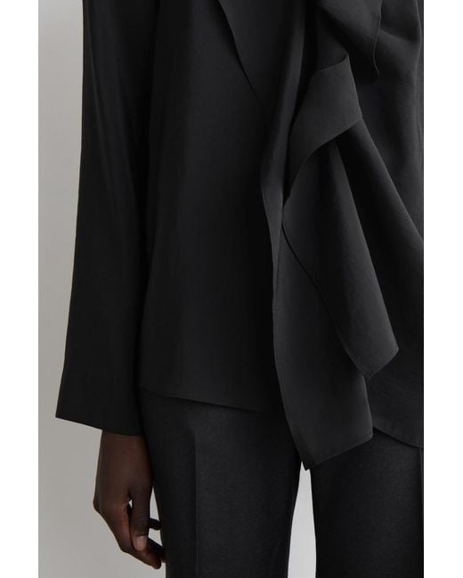 COS Black Ruffled Draped Blouse