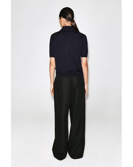 COS Blue Knitted Linen-Merino Short-Sleeved Shirt