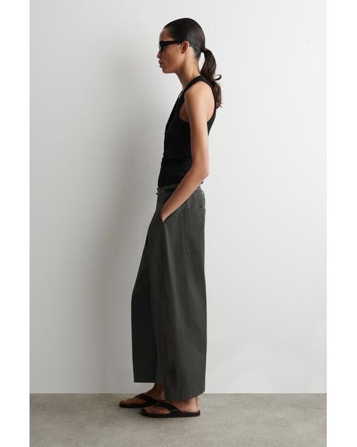 COS Gray Pleated Cotton Balloon-Leg Trousers