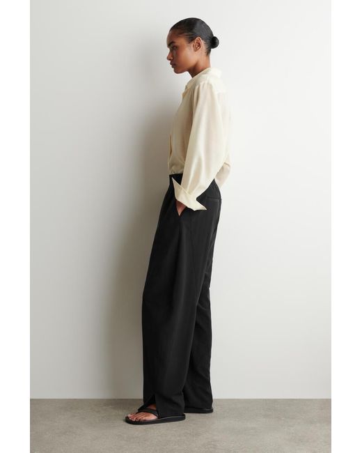 COS Black Panelled Elasticated Barrel-Leg Trousers
