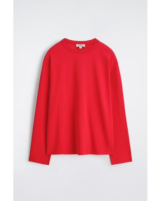 COS Red Relaxed Jersey Interlock Long-Sleeved T-Shirt for men