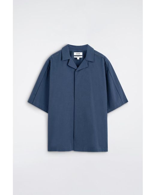 COS Blue Embroidered Camp-Collar Pima Cotton Shirt for men