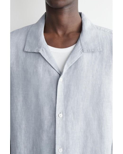 COS Blue Camp-Collar Short-Sleeved Linen Shirt for men