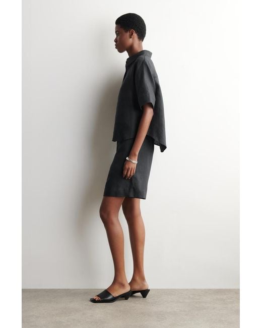 COS Blue Tailored Elasticated Linen Shorts