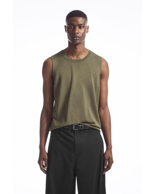 COS Green Silk Knitted Tank Top for men