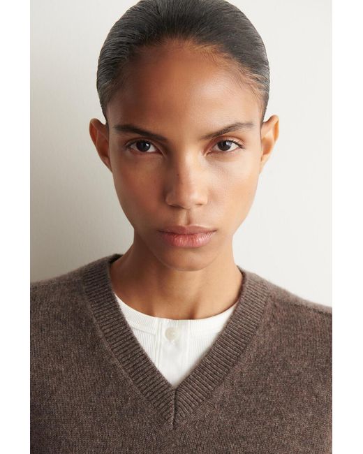 COS Brown Sculpted Cashmere V-Neck Jumper