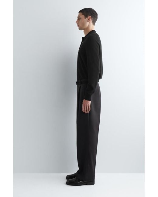COS Black Pleated Wool Relaxed-Fit Trousers for men