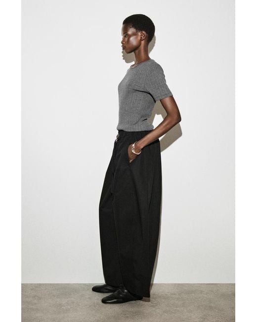 COS Black Elasticated Barrel-Leg Trousers