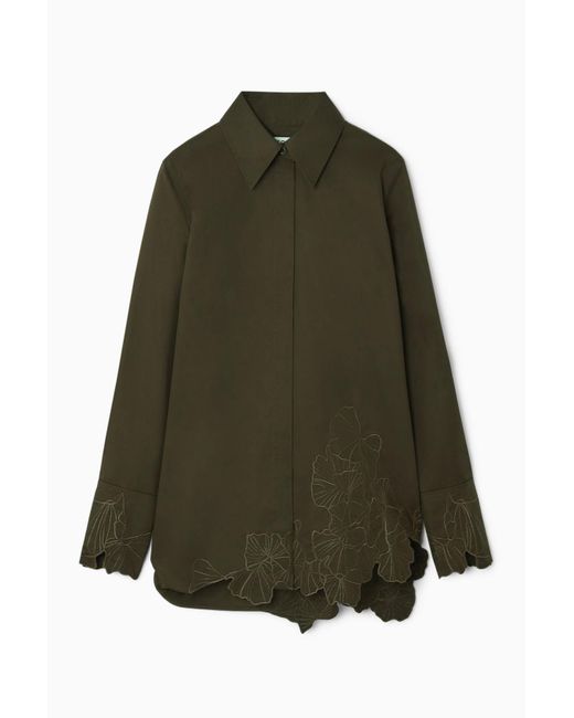 COS Green Oversized Embroidered Shirt