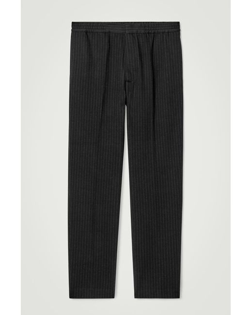COS Black Relaxed Elasticated Pinstriped Pants for men