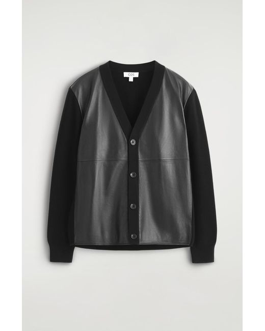 COS Black Leather-Paneled Wool Cardigan for men