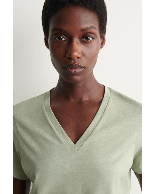 COS Green Cotton V-Neck T-Shirt