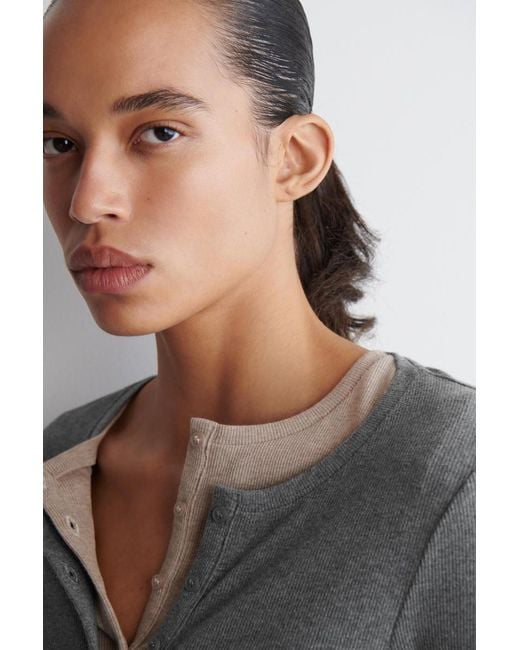 COS Gray Long-Sleeved Henley Top