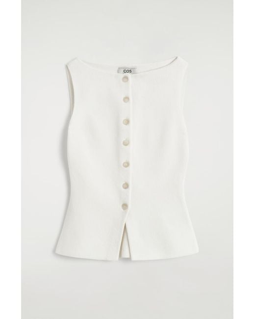 COS White Cotton-Blend Crepe Waistcoat