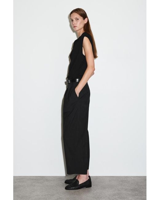 COS Black Pleated Barrel-leg Wool-blend Pants