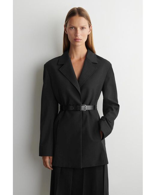 COS Black Belted Wool-Blend Blazer