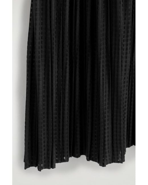 COS Black Pleated Jacquard Midi Skirt