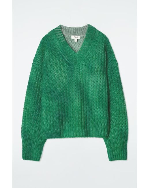 COS Green Spray-effect Mohair V-neck Sweater