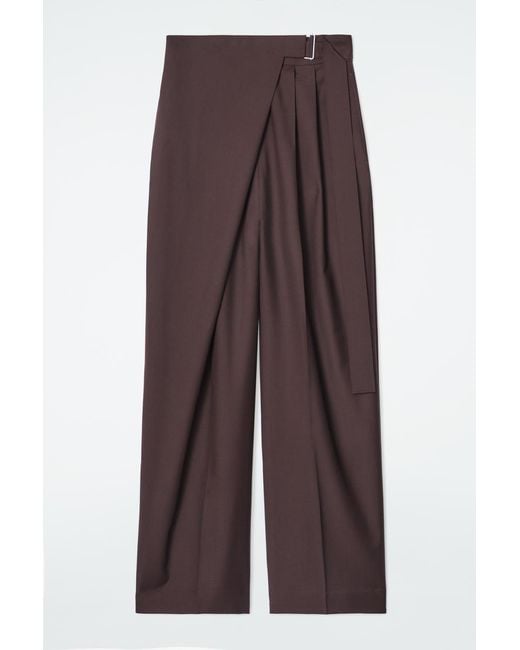COS Brown Relaxed Belted Wrap-front Wool Trousers