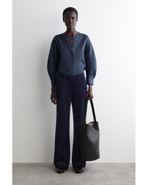 COS Blue Voluminous Linen Blouse
