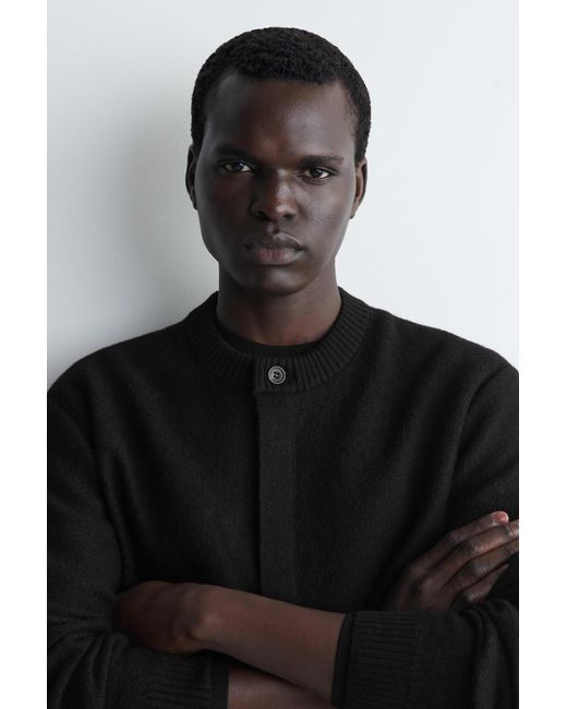 COS Black Boiled-Wool Crew-Neck Cardigan for men