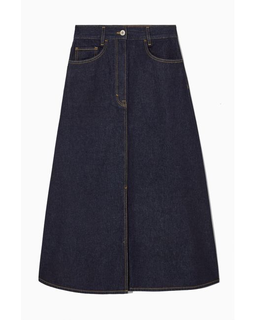 COS Blue A-line Denim Midi Skirt