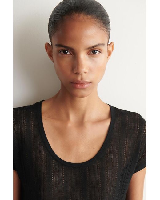 COS Black Diamond-Knit Lace T-Shirt