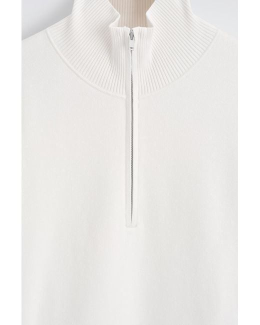 COS White Double-Faced Knitted Half-Zip Jumper for men