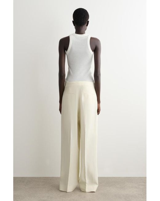 COS White Tailored Linen-Blend Straight-Leg Pants