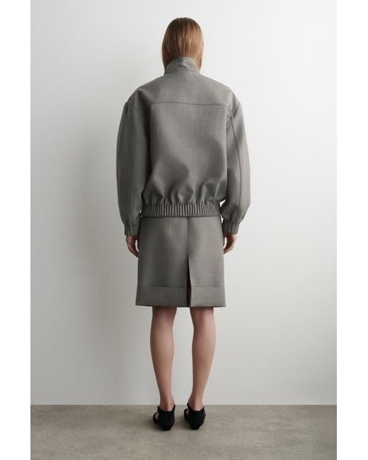 COS Gray Turn-Up Wool-Blend Pencil Skirt