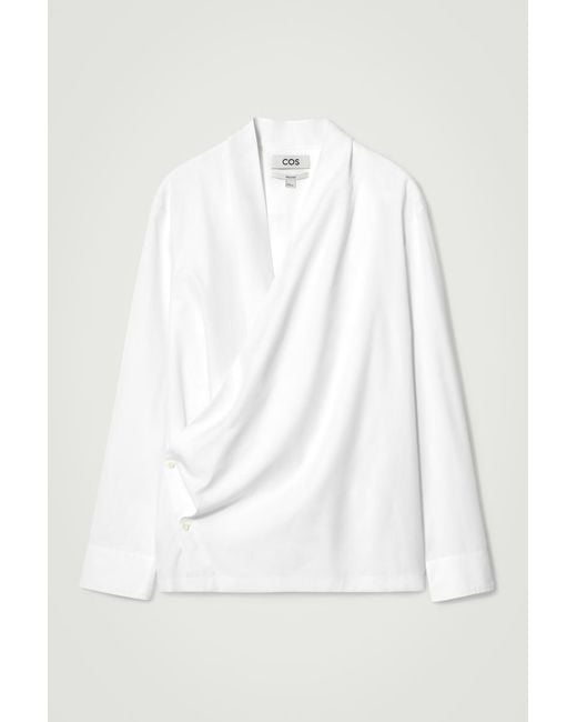 COS White Relaxed Cotton-Silk Wrap Shirt for men