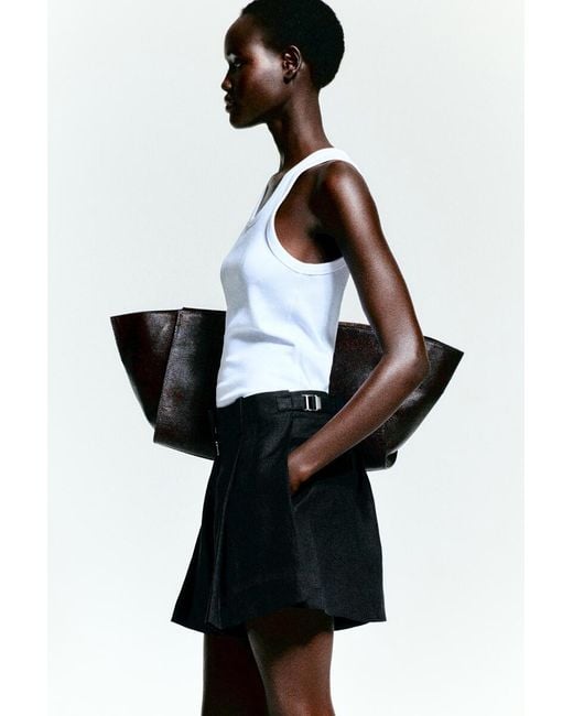 COS Black Pleated Belted Linen Shorts
