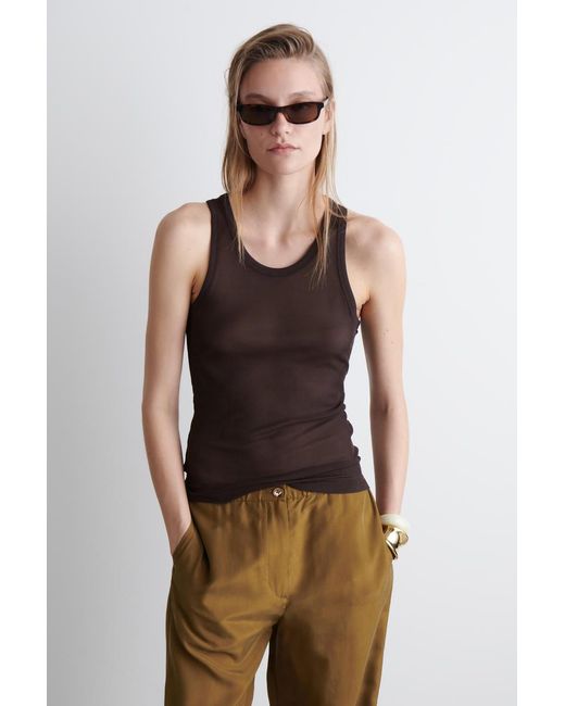 COS Brown Geripptes Tanktop Aus Seide