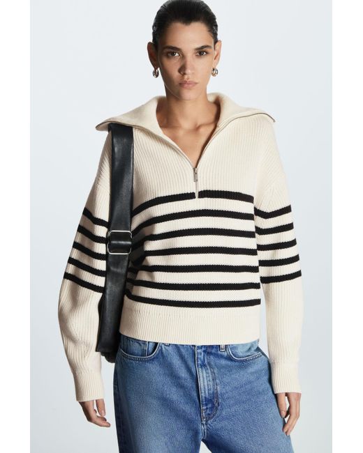 COS Wool And Cotton Half-zip Jumper in White | Lyst